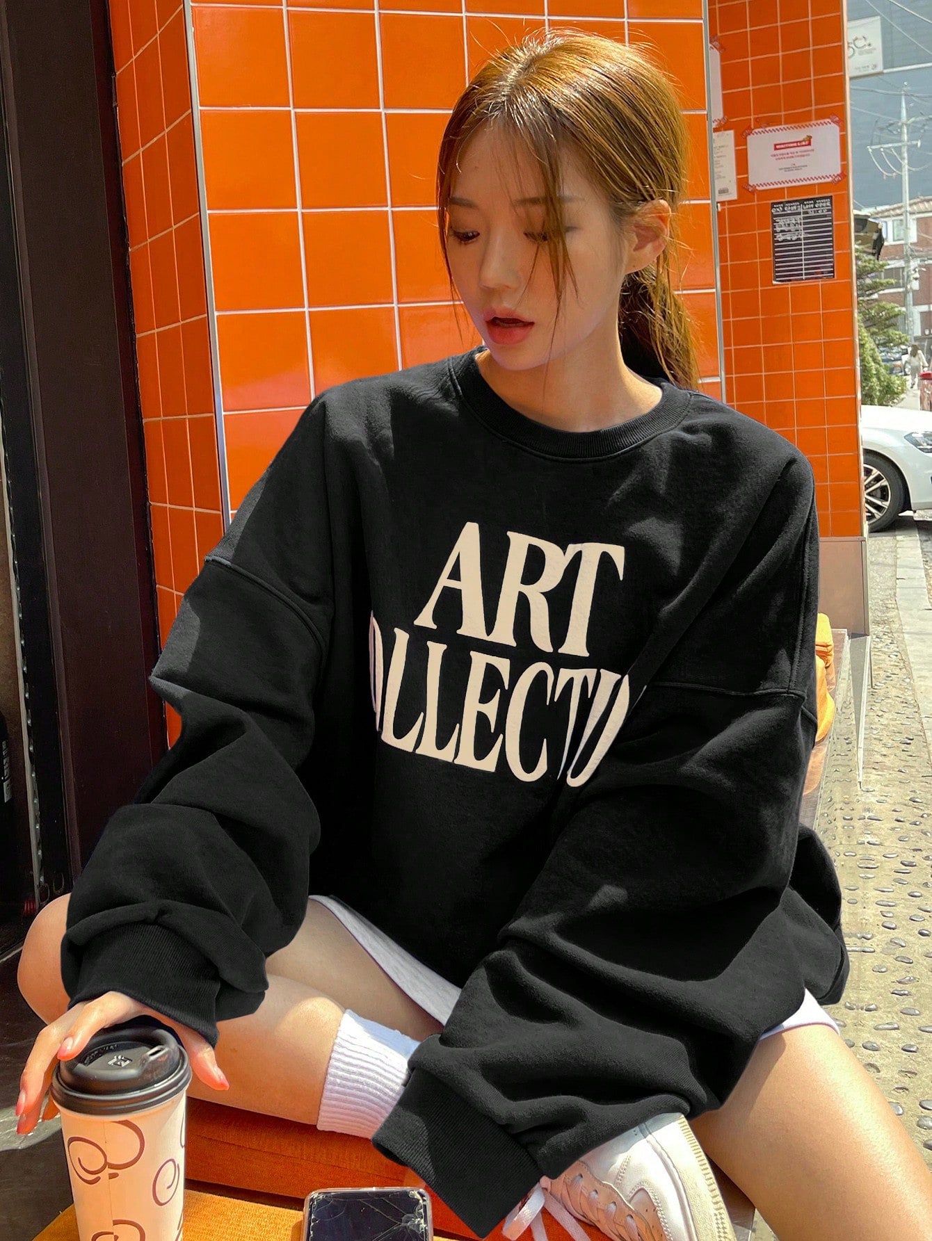 Crew Neck Letter Print Basic Sweatshirt