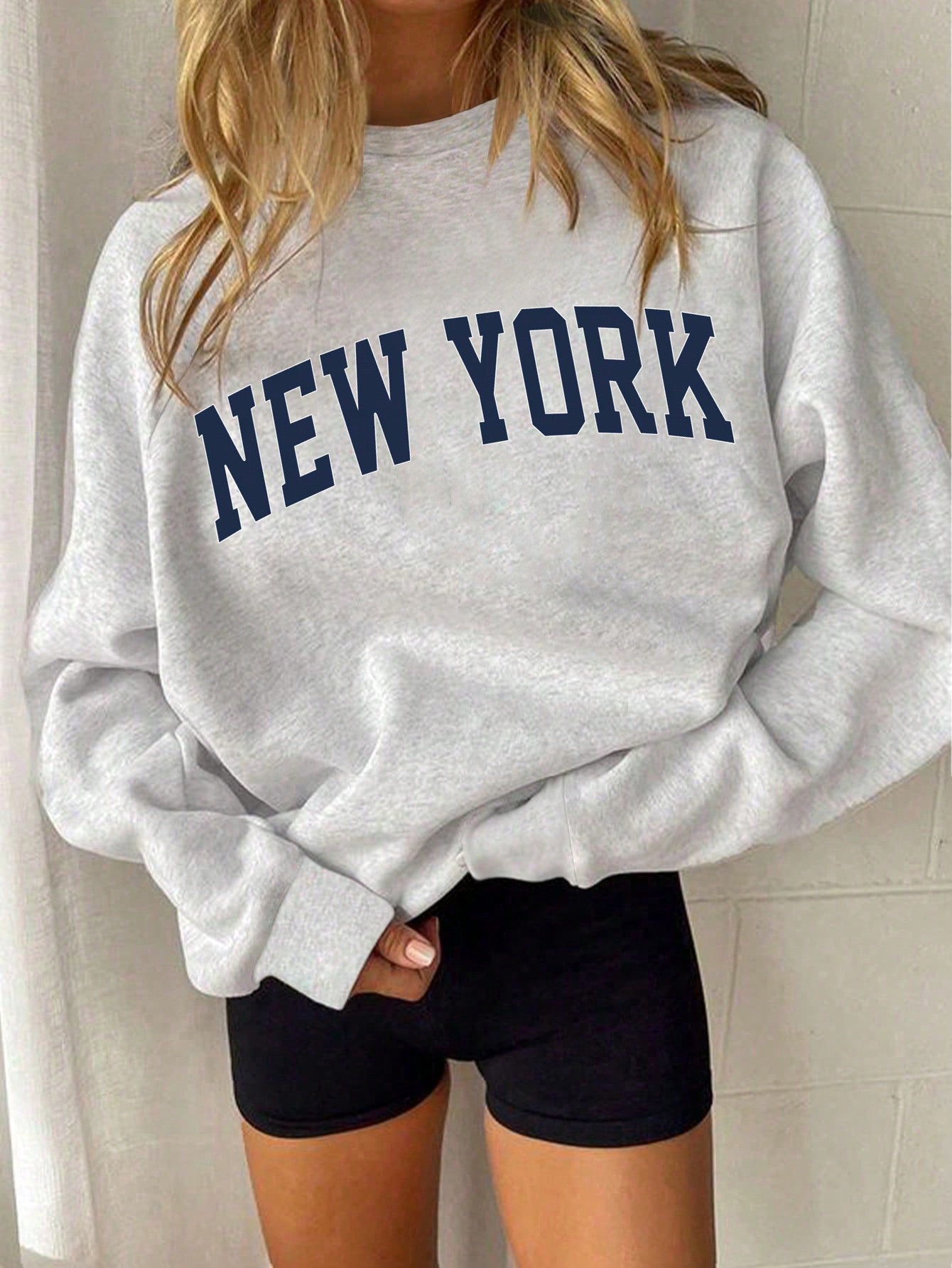 Casual Letter Print Fleece Crew Neck Sweatshirt