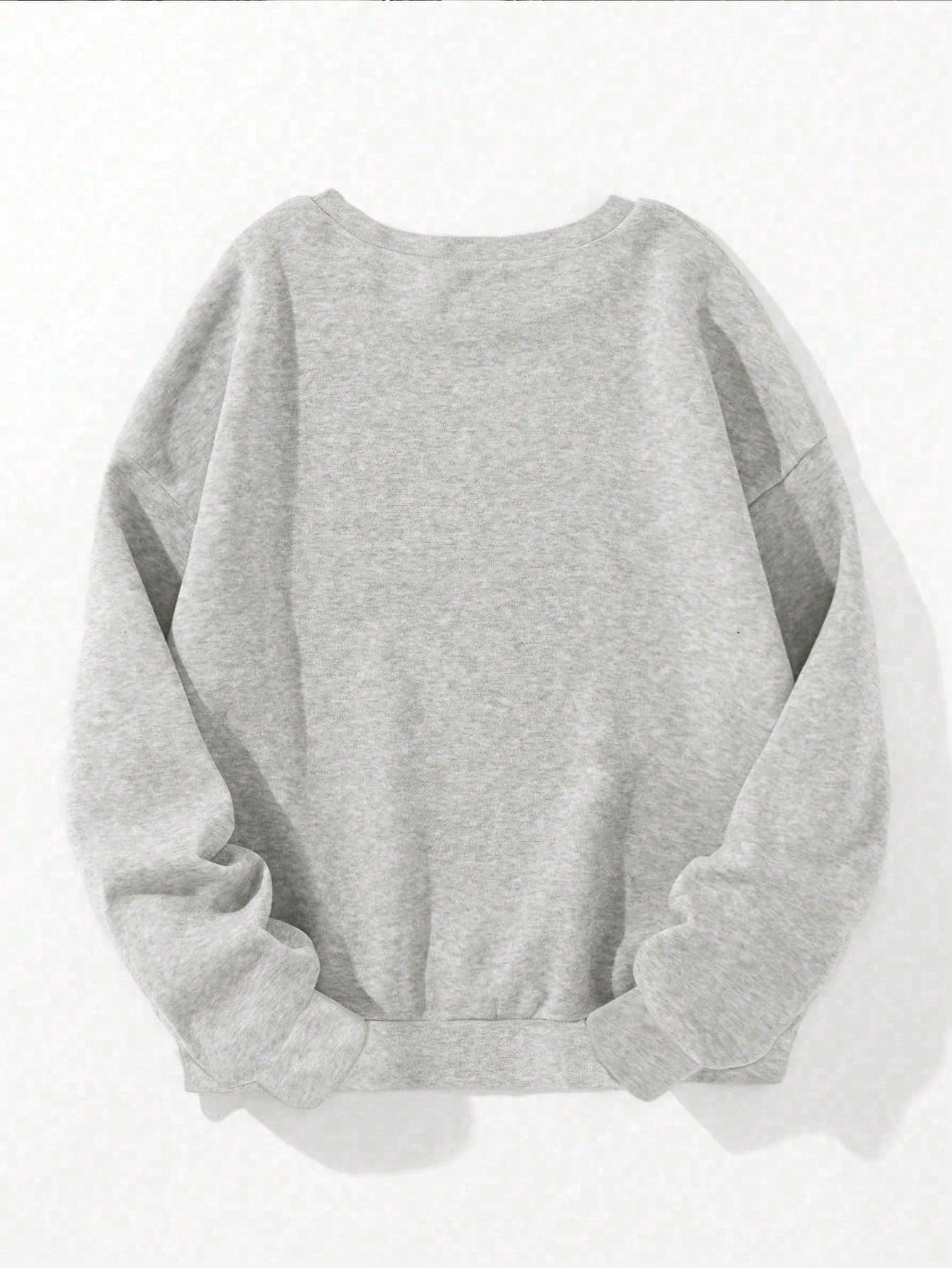Casual Letter Print Fleece Crew Neck Sweatshirt