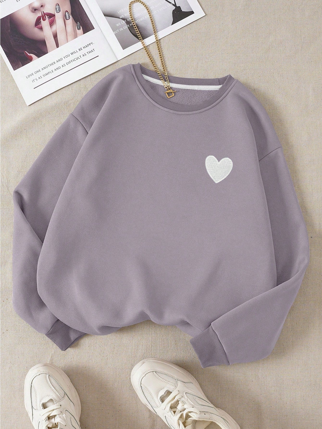 Heart Print Casual Sweatshirt