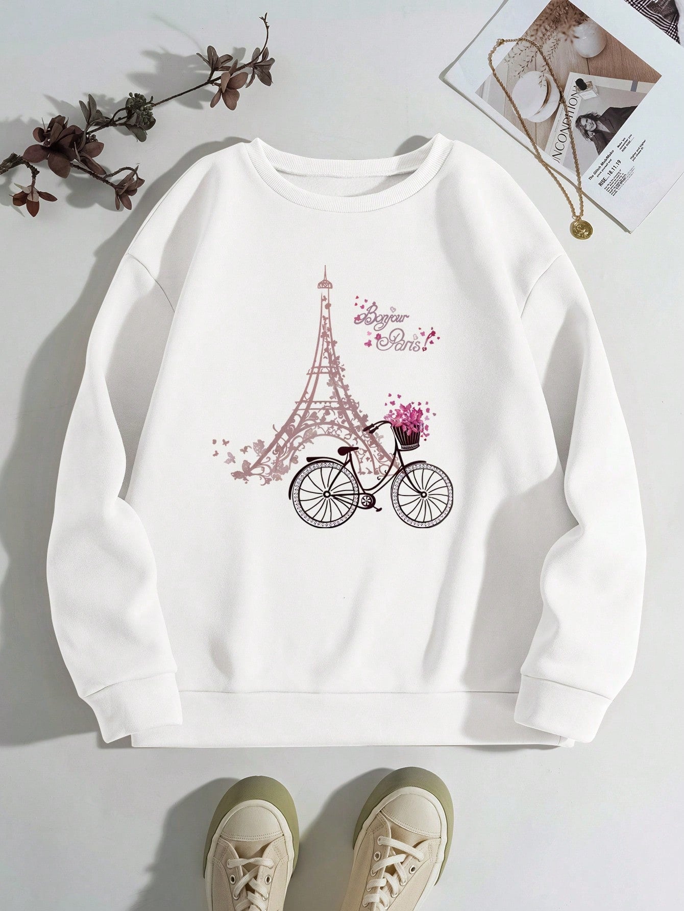 Eiffel Tower Graphic Print Crew Neck Sweatshirt