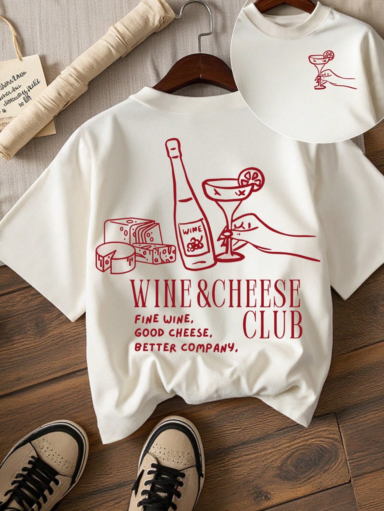 Wine And Cheese Club Print Short Sleeve T-Shirt
