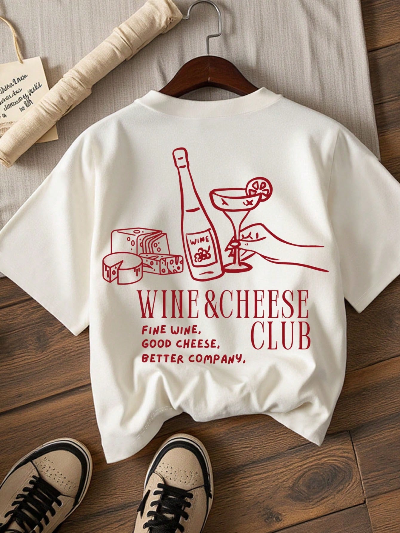 Wine And Cheese Club Print Short Sleeve T-Shirt