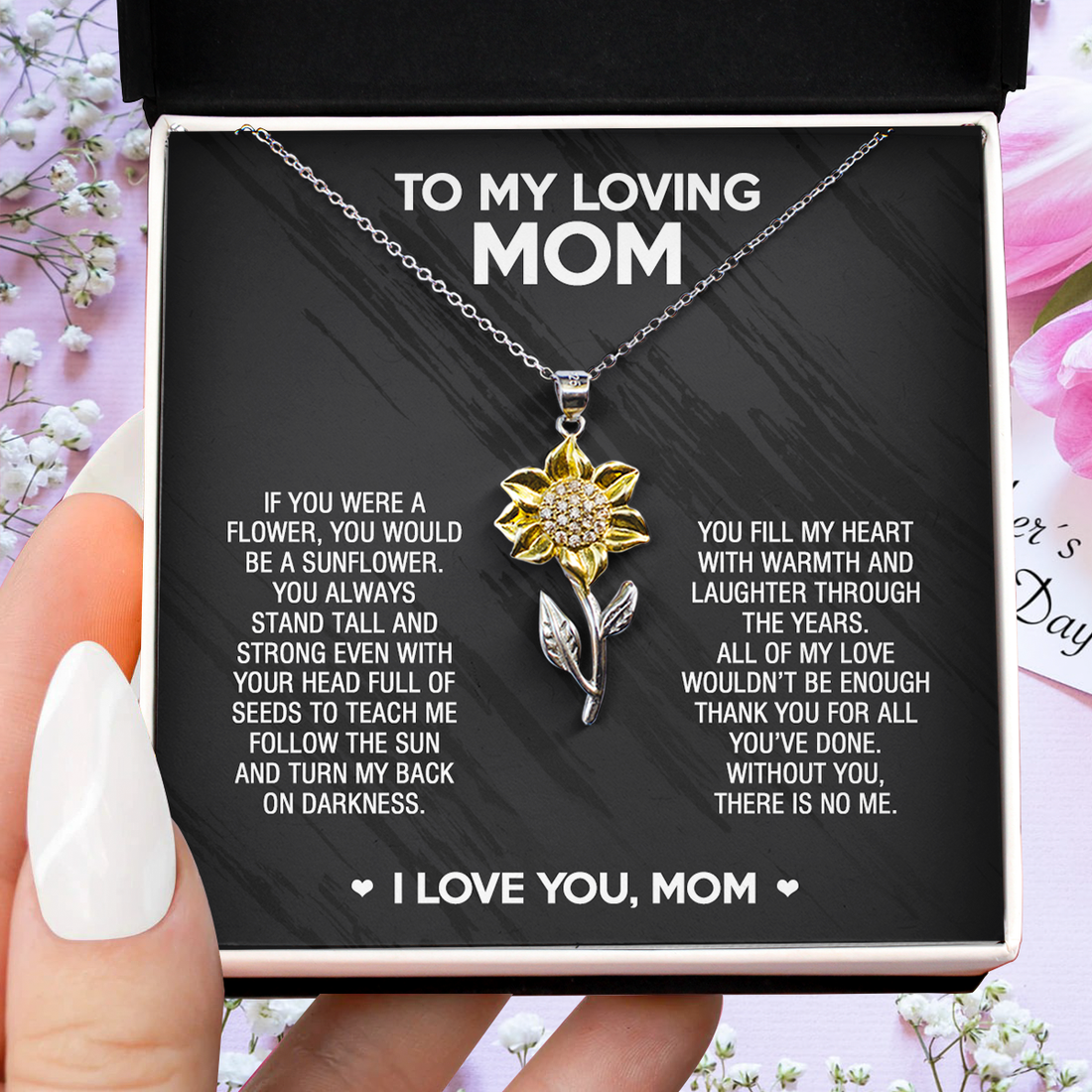 Sunflower Pendant Necklace Gift for Mom- All of my love wouldn’t be enough to thank you for all you’ve done