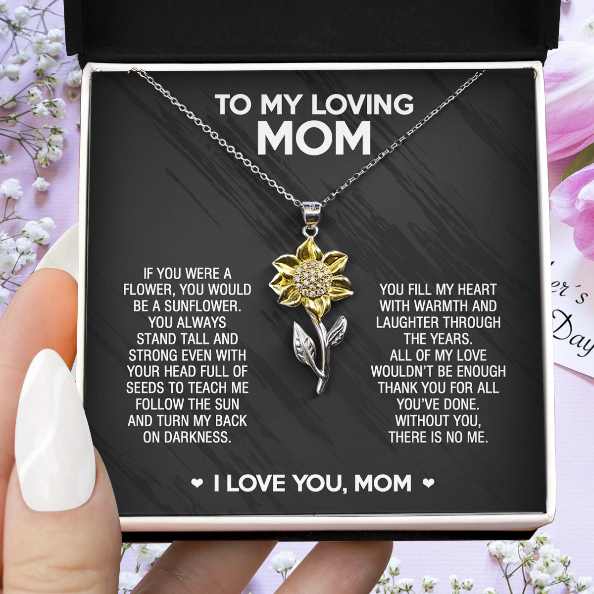 Sunflower Pendant Necklace Gift for Mom- All of my love wouldn’t be enough to thank you for all you’ve done