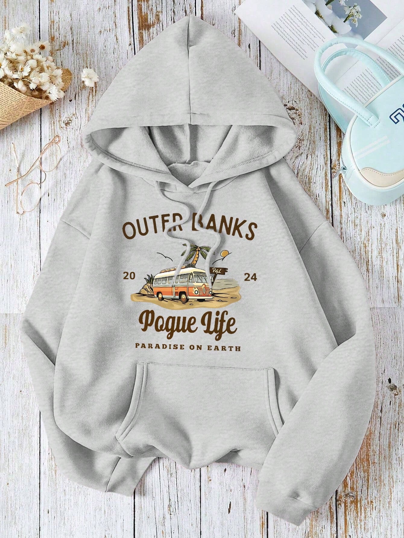 Versatile Hoodie With Palm Tree Print