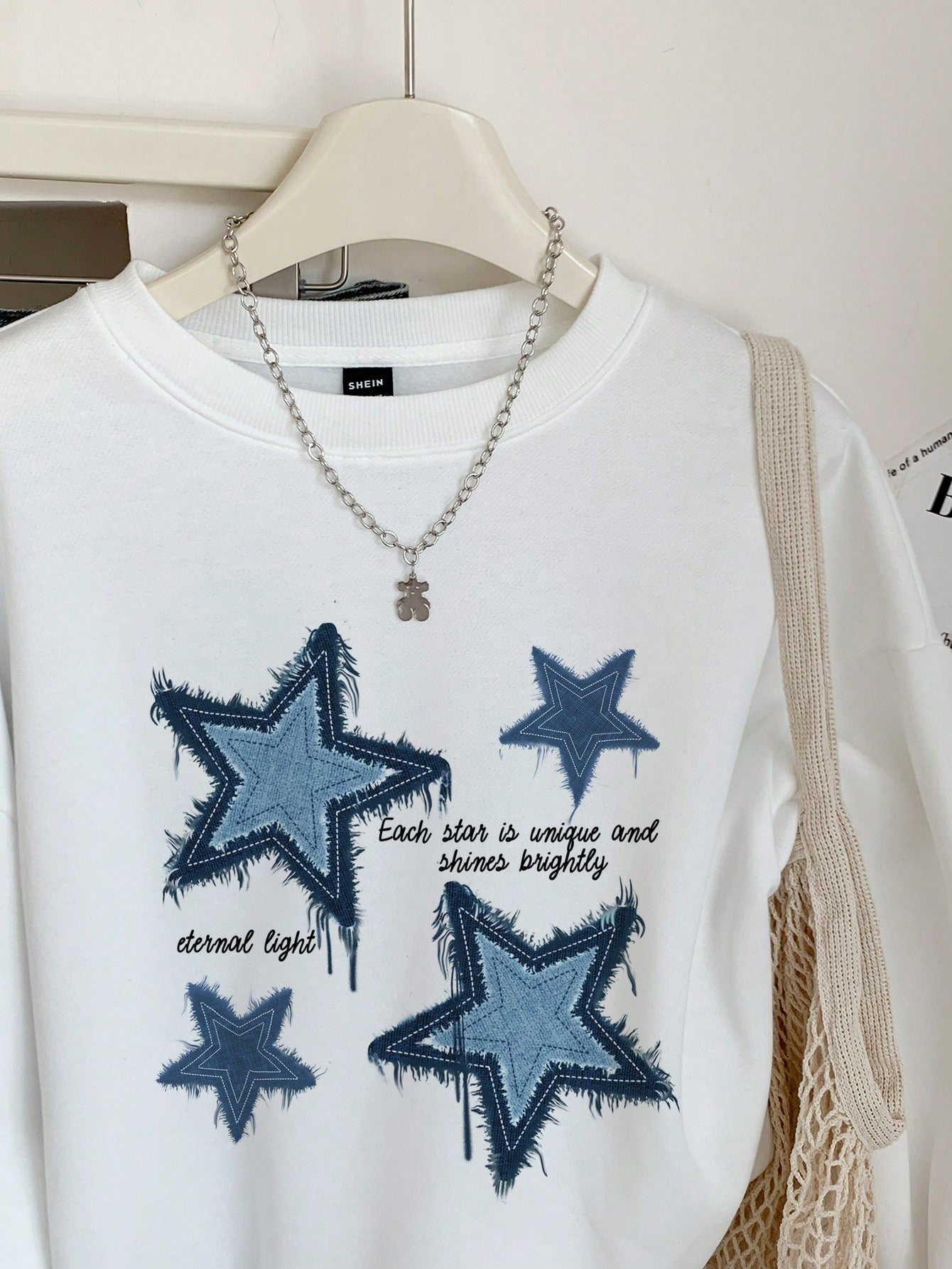 Minimalist Blue Star Patch Print Sweatshirt For Women