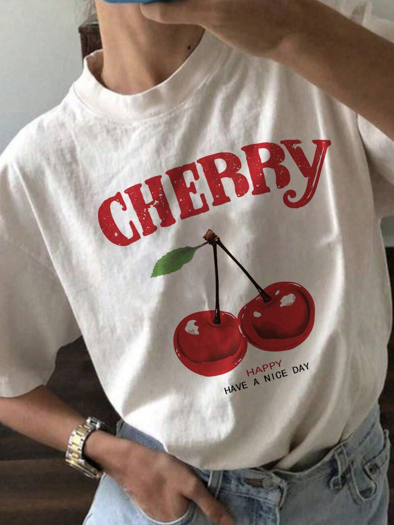 Cherry Short Sleeve T-Shirt For Women