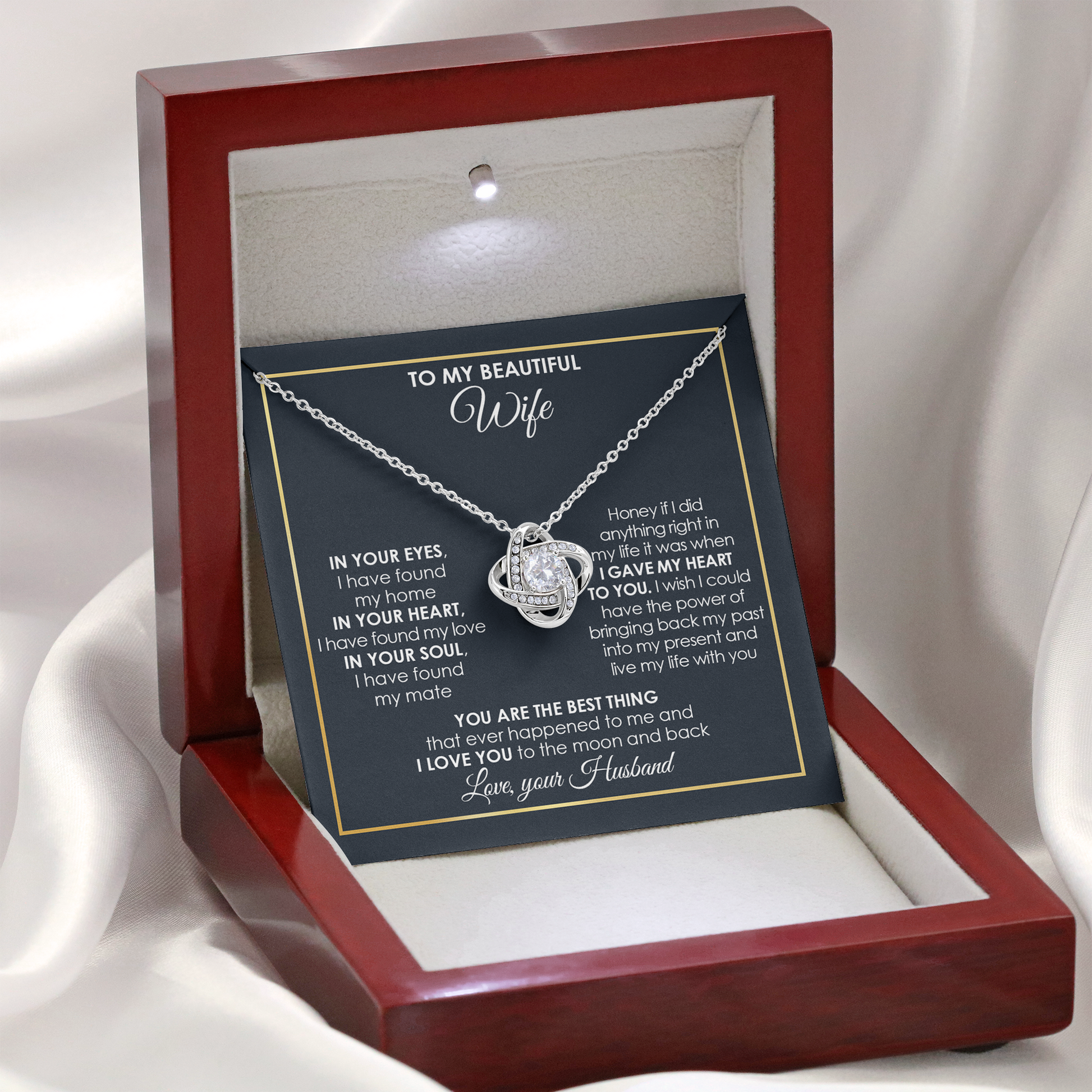 To My Wife Love Knot Necklace Wife Birthday Gift Ideas, Necklace For Wife From Husband, Message Card and Gift Box