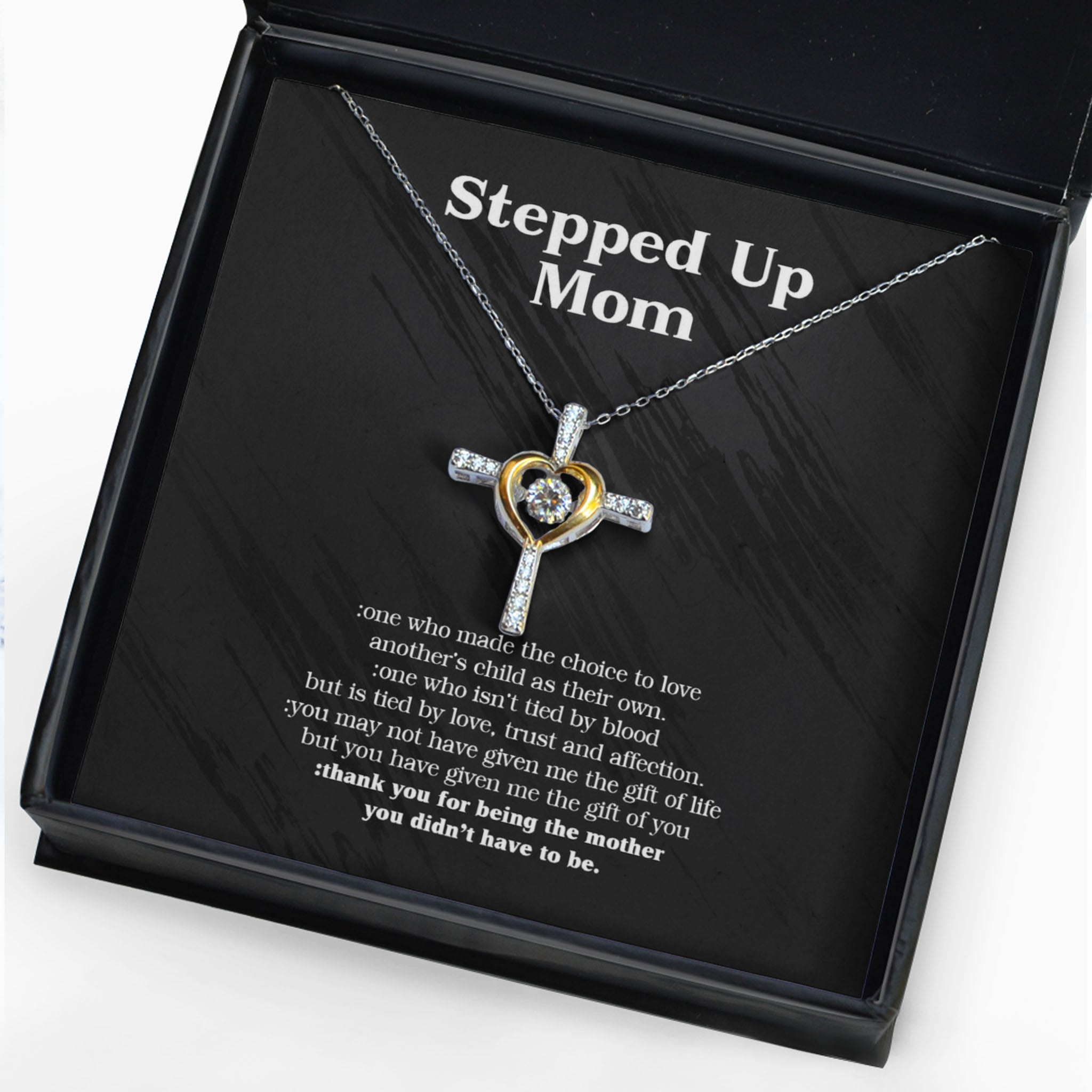 Gift for Stepped Up Mom Cross Dancing Necklace - Thank you for being the mother you didn't have to be