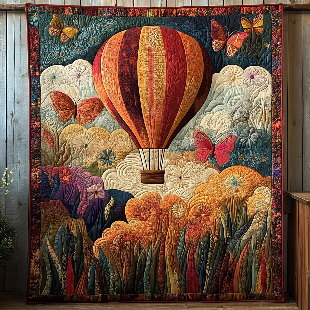 Aerial Journey Quilted Blanket Sofa Couch Throw Blanket Sky Air Balloon Theme Items - Marykun