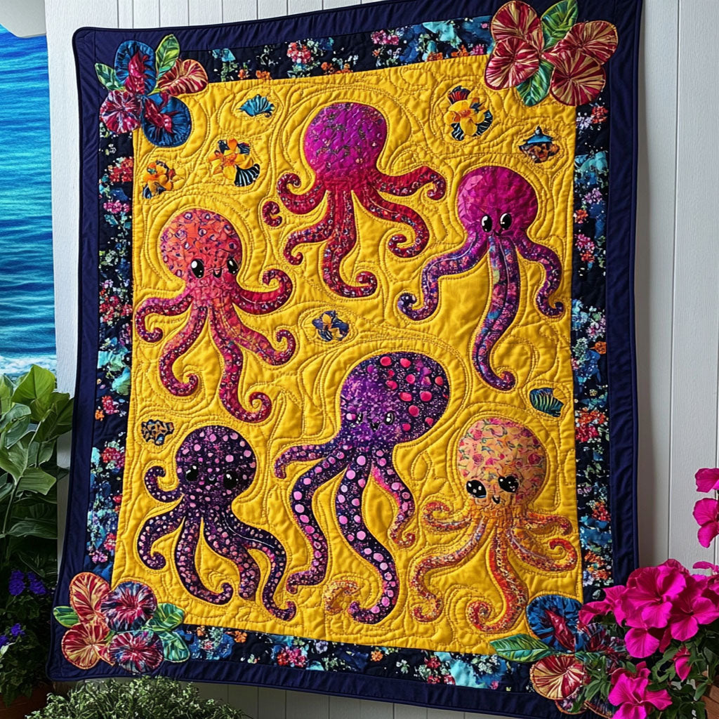 Aqua Tentacles Quilted Blanket Bedroom Decor Christmas Octopus Gifts For Men - Marykun