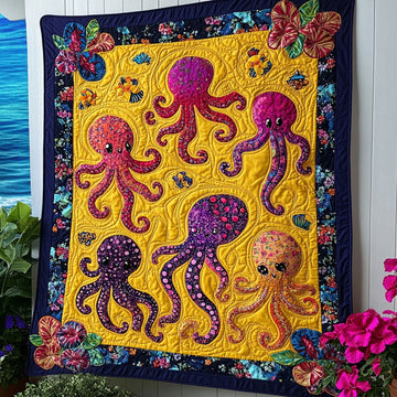 Aqua Tentacles Quilted Blanket Bedroom Decor Christmas Octopus Gifts For Men - Marykun