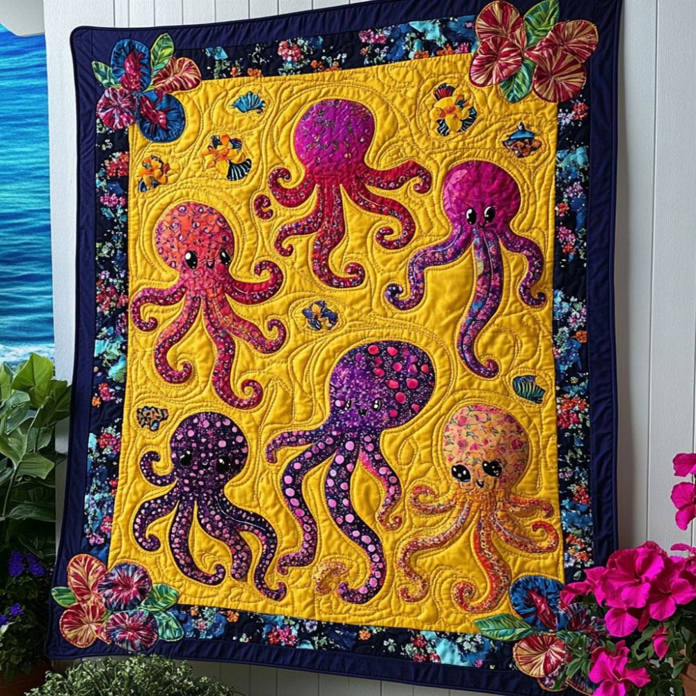 Aqua Tentacles Quilted Blanket Bedroom Decor Christmas Octopus Gifts For Men - Marykun