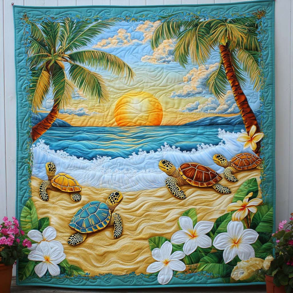 Aqua Turtle Trail Quilted Blanket Bedroom Decor Best Gifts For Ocean Lovers - Marykun