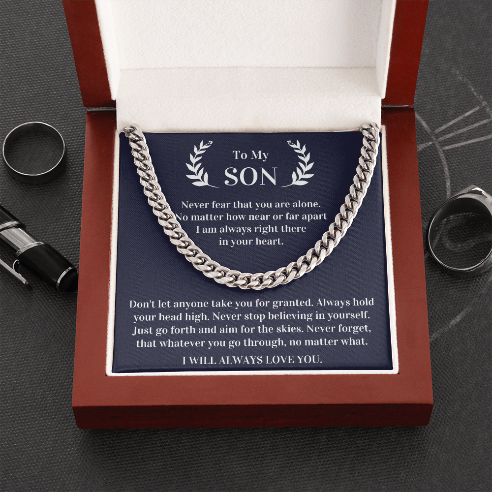 Gift for Son Cuban Necklace - I will always love you no matter where you go through