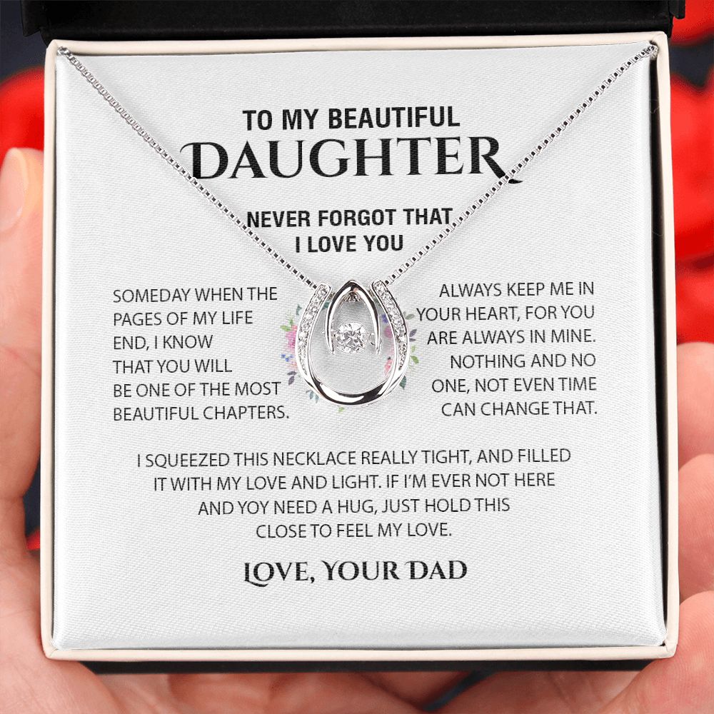 Gift For Daughter From Dad - To My Beautiful Daughter Cubic Zirconia Crystal Necklace