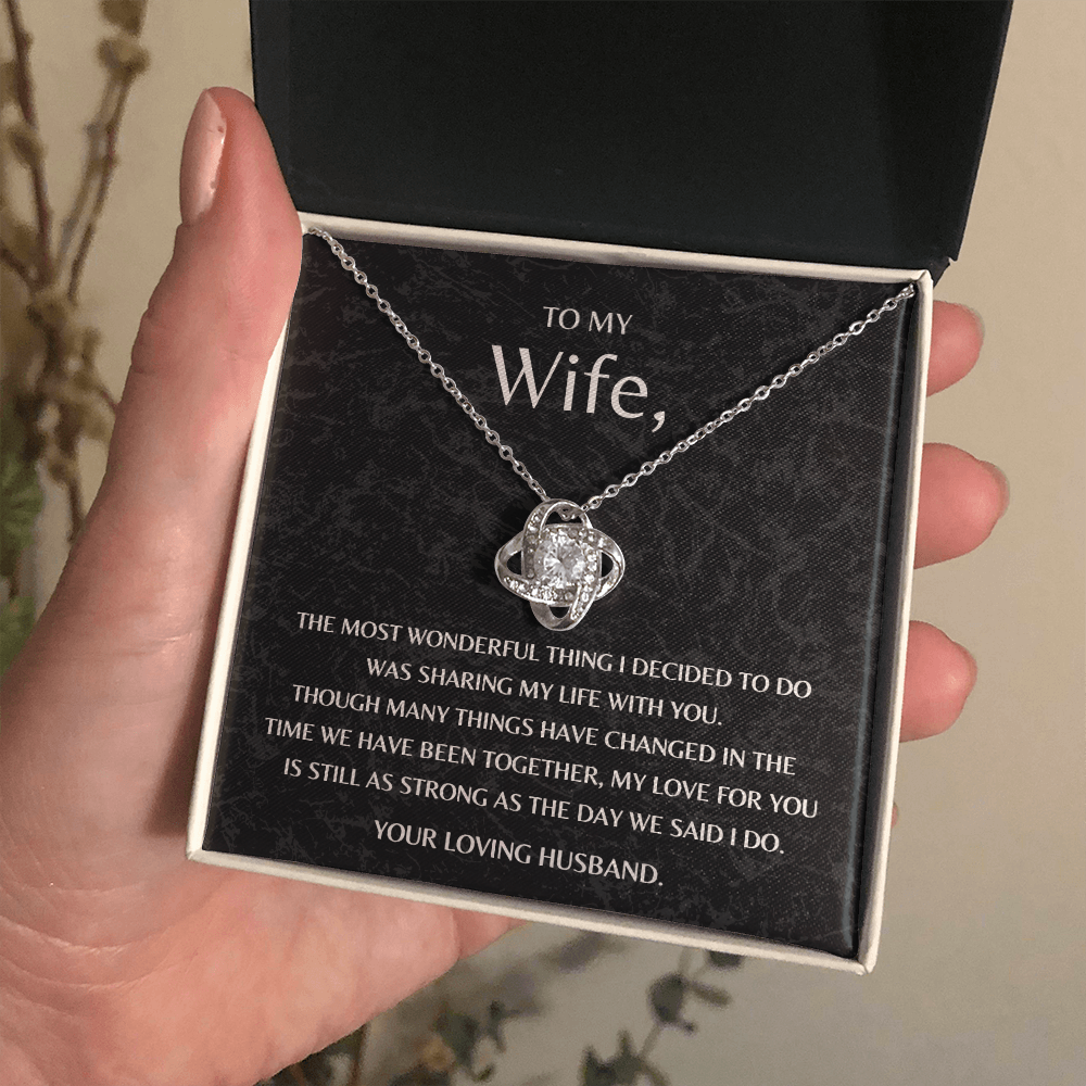 Gift for Wife from Husband Necklace 14K White Gold Love Knot Happy Anniversary Birthday Christmas Gift
