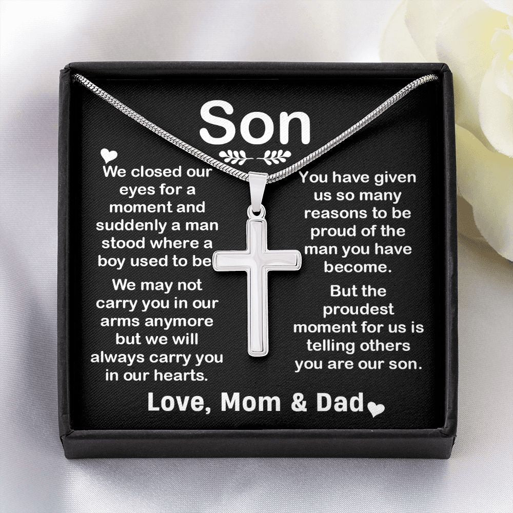 Cross Necklace Pendant Gift for Son from Mom & Dad B0B2F8TSNZ
