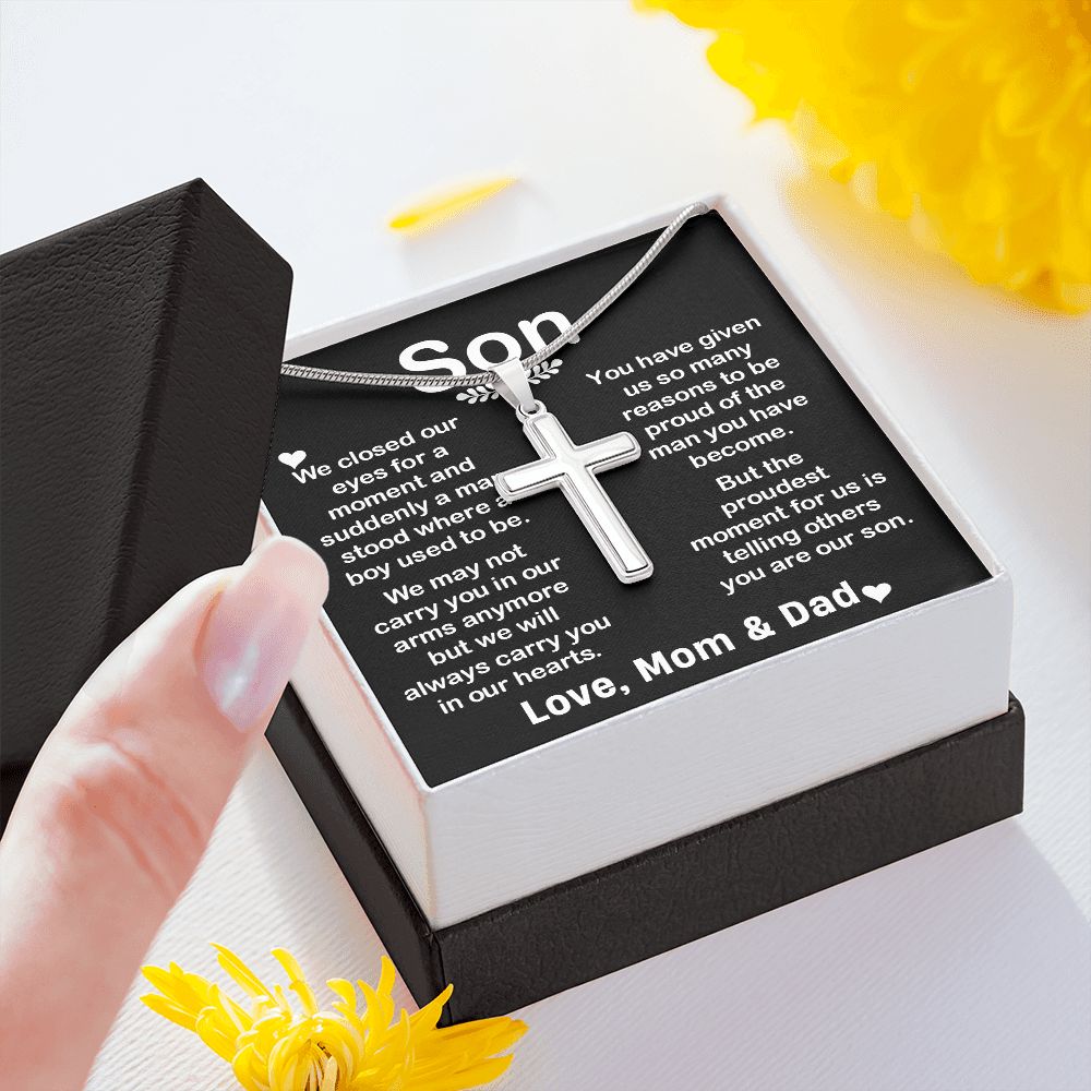 Cross Necklace Pendant Gift for Son from Mom & Dad B0B2F8TSNZ