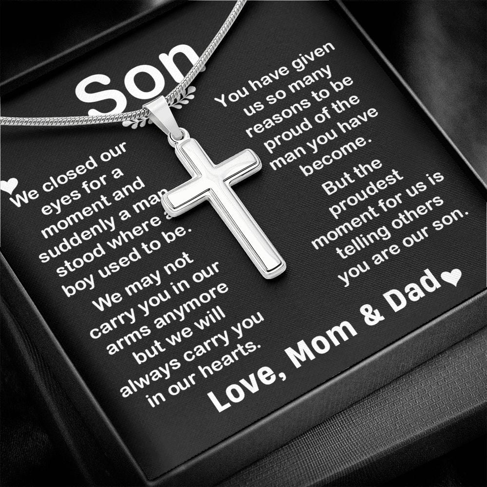 Cross Necklace Pendant Gift for Son from Mom & Dad B0B2F8TSNZ