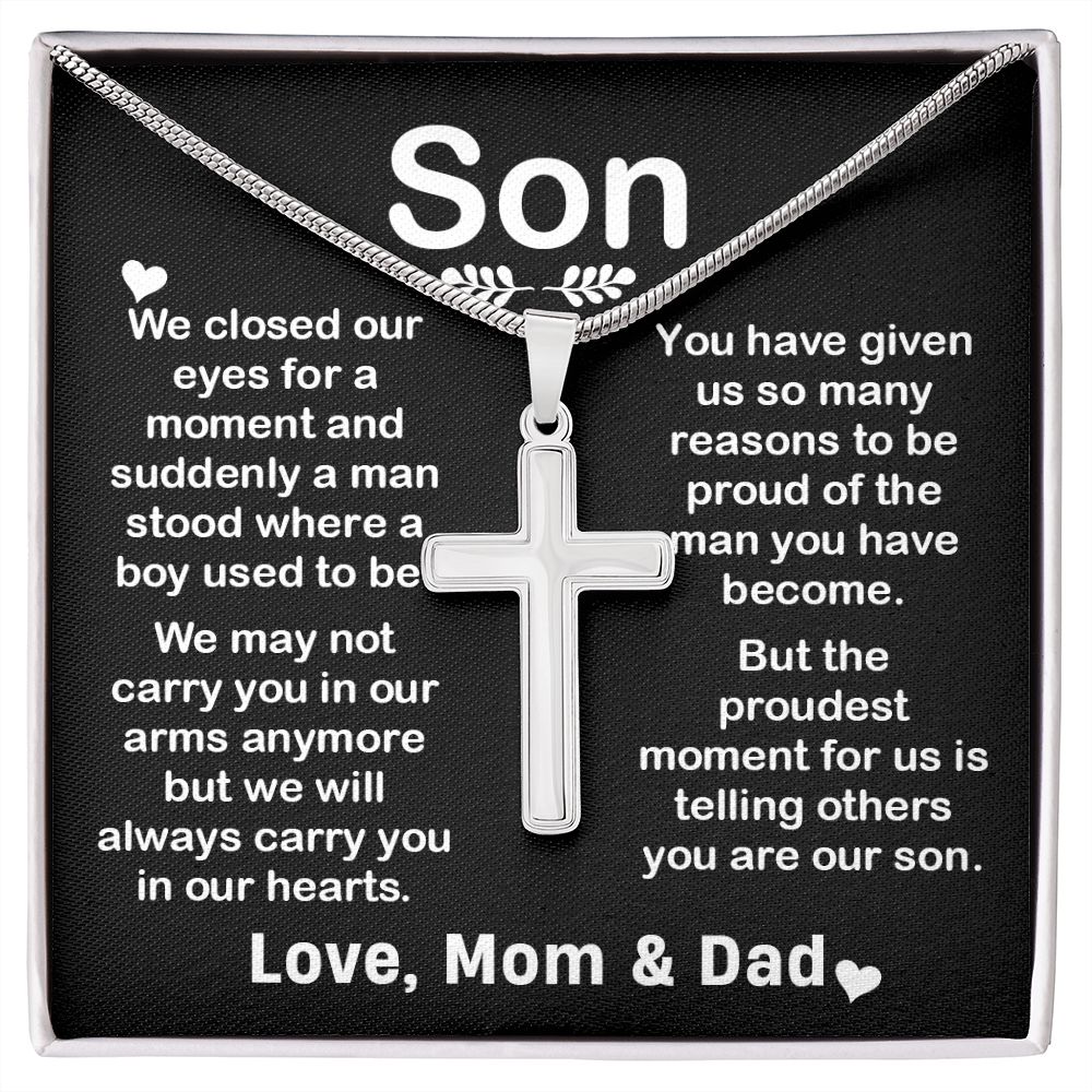 Cross Necklace Pendant Gift for Son from Mom & Dad B0B2F8TSNZ