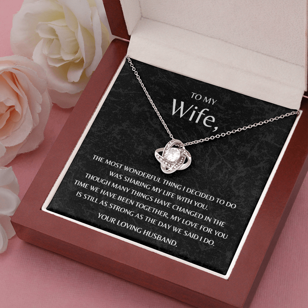 Gift for Wife from Husband Necklace 14K White Gold Love Knot Happy Anniversary Birthday Christmas Gift