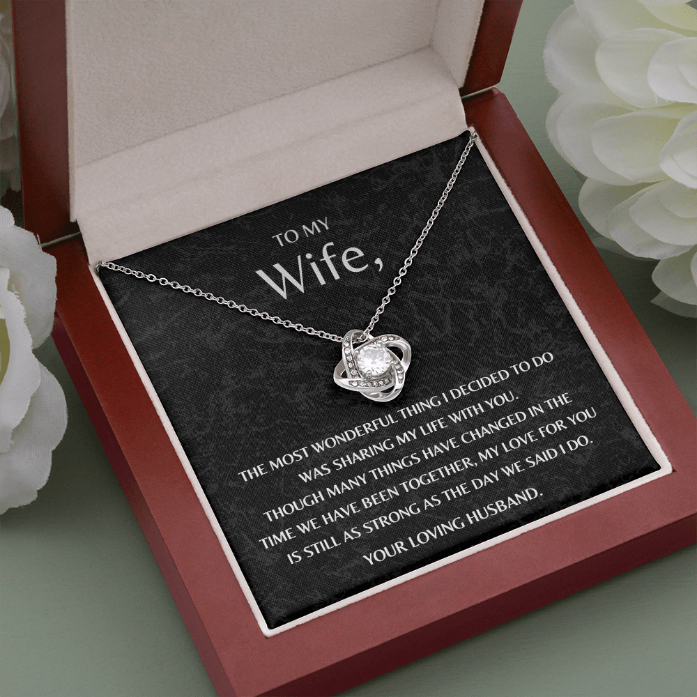 Gift for Wife from Husband Necklace 14K White Gold Love Knot Happy Anniversary Birthday Christmas Gift