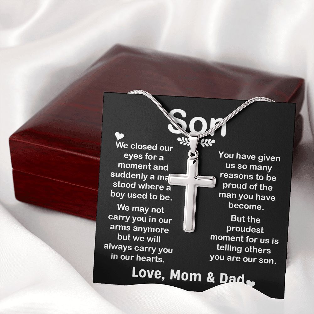 Cross Necklace Pendant Gift for Son from Mom & Dad B0B2F8TSNZ