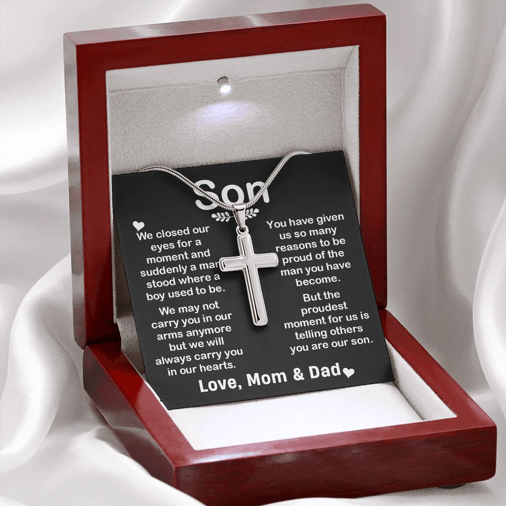 Cross Necklace Pendant Gift for Son from Mom & Dad B0B2F8TSNZ