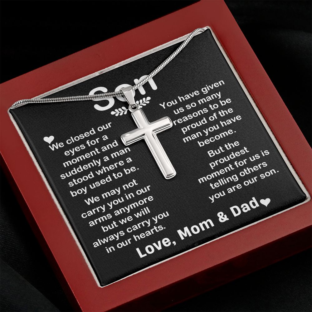 Cross Necklace Pendant Gift for Son from Mom & Dad B0B2F8TSNZ