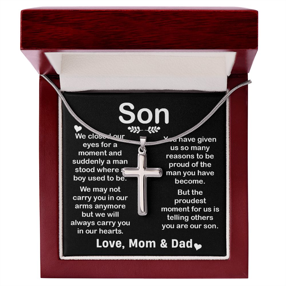 Cross Necklace Pendant Gift for Son from Mom & Dad B0B2F8TSNZ
