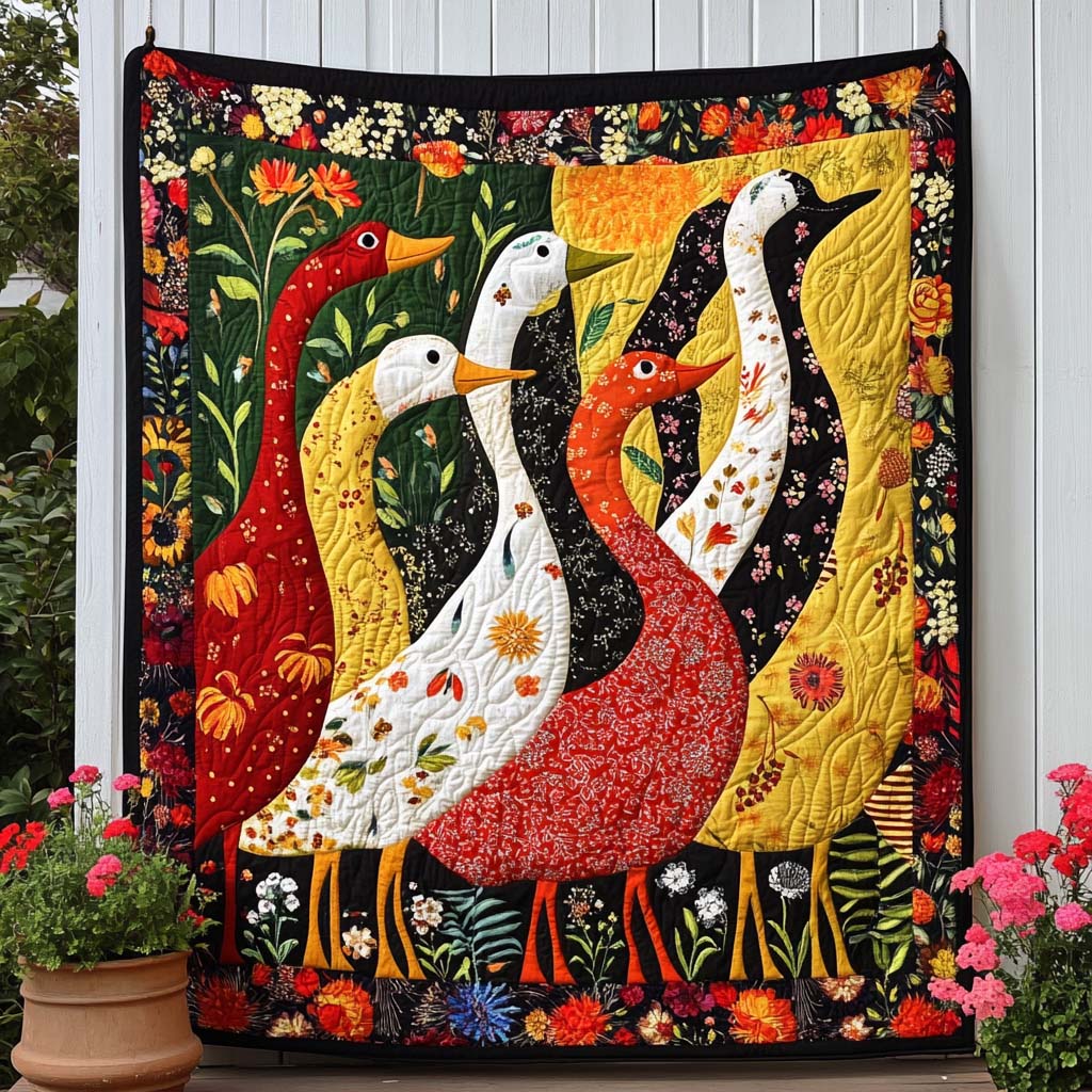 Autumn Duck Dance Quilted Blanket Best Throw Blanket Gift Ideas For Duck Lovers - Marykun