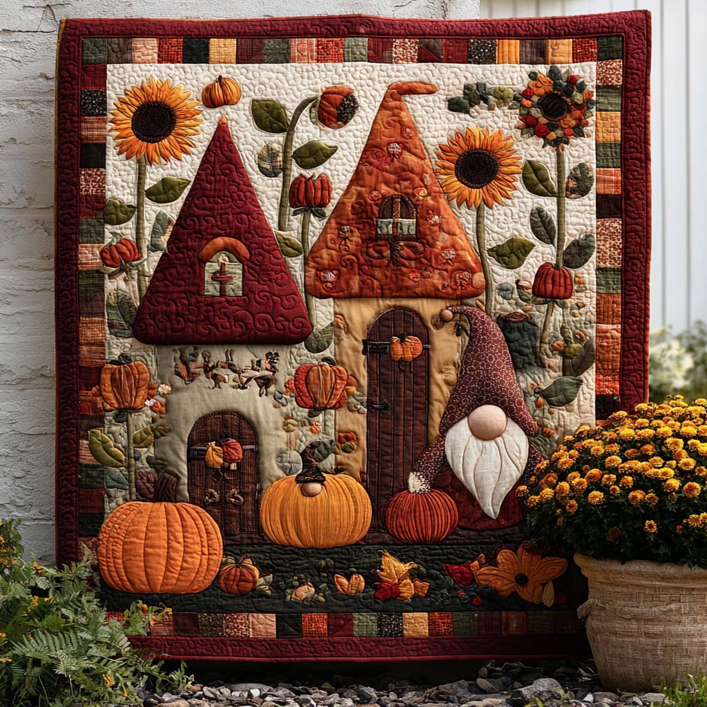 Autumn Friends Quilted Blanket Fall Couch Blanket Gnome Themed Gifts - Marykun