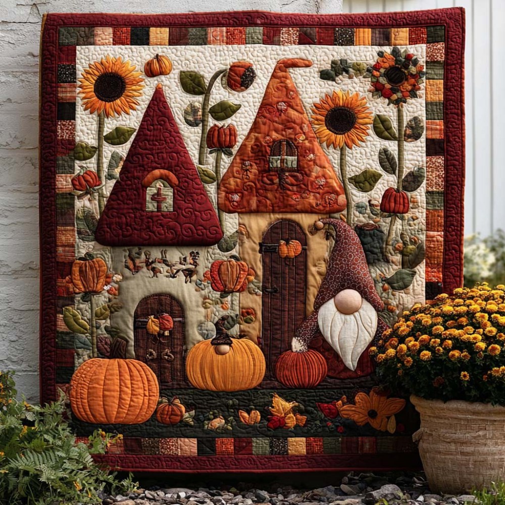 Autumn Friends Quilted Blanket Fall Couch Blanket Gnome Themed Gifts - Marykun