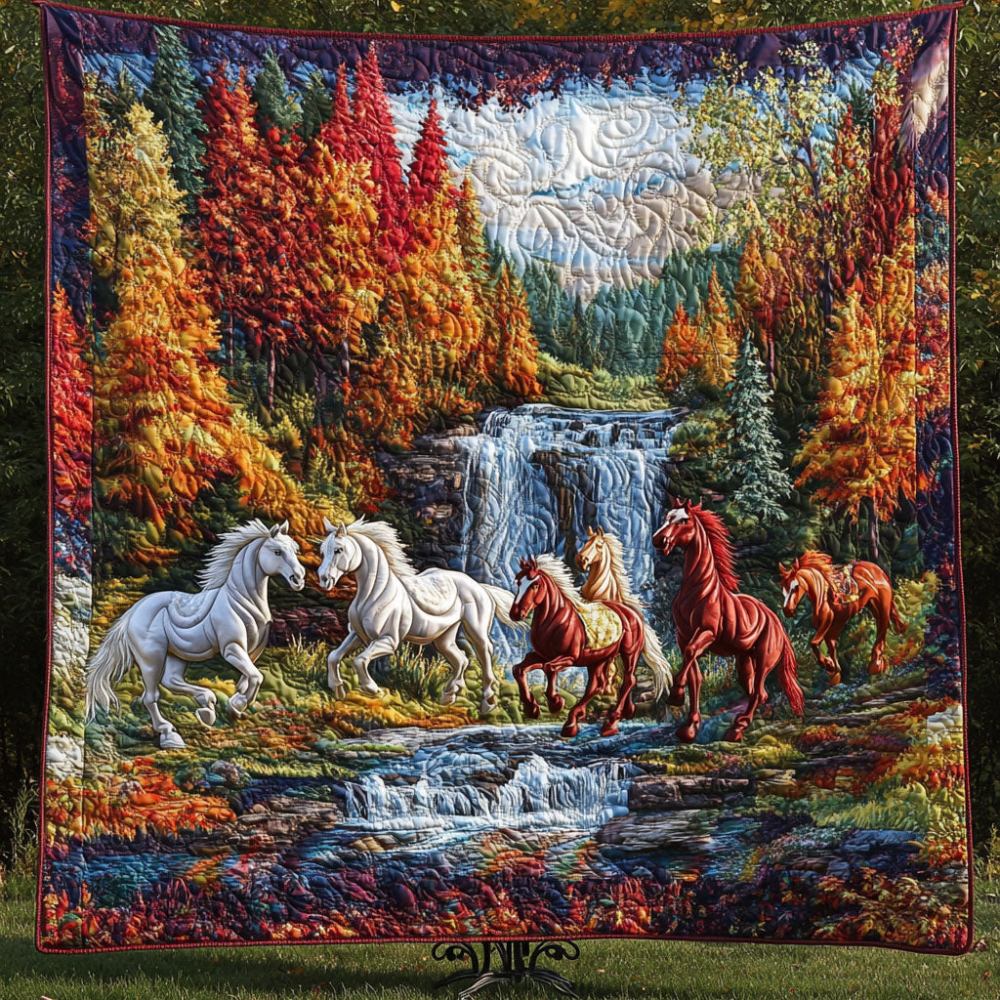 Autumn Gallop Quilted Blanket Bed Christmas Decor Gifts For Horse Lovers Woman - Marykun