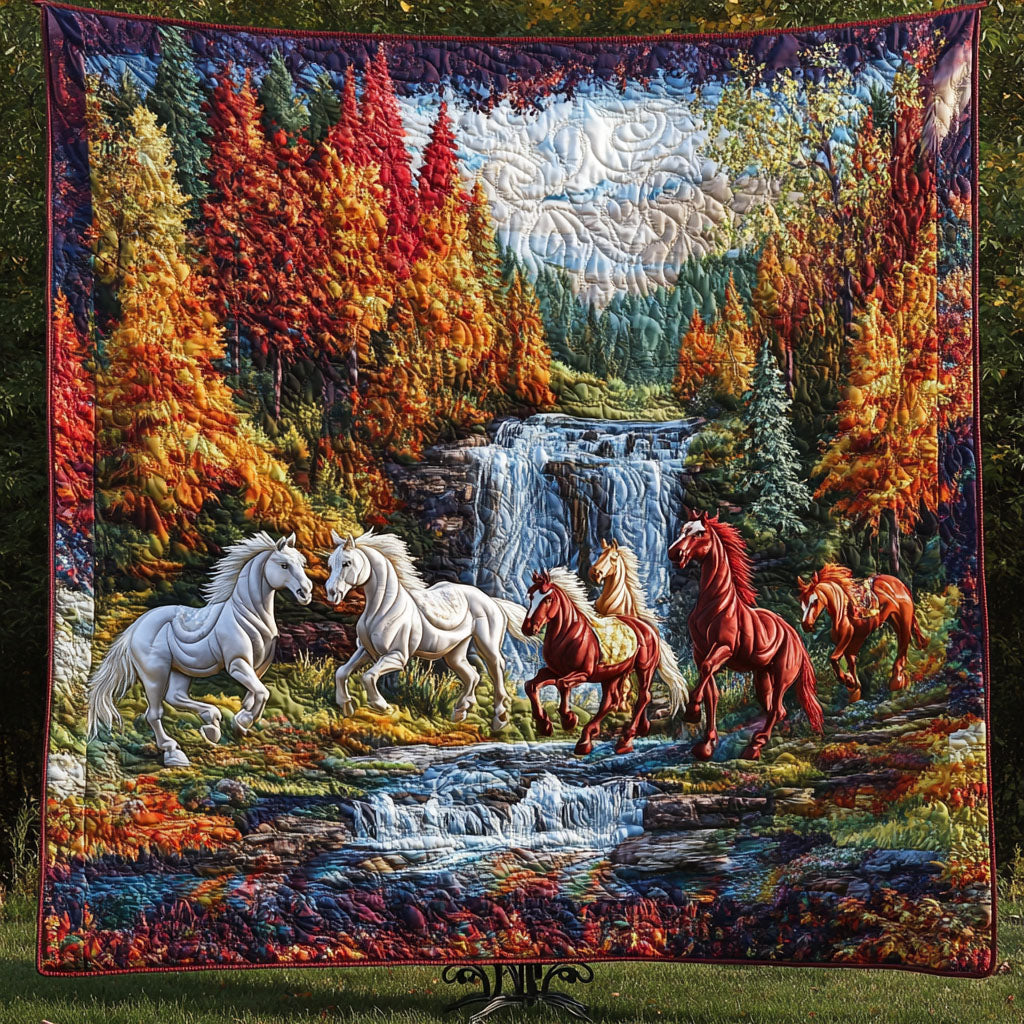 Autumn Gallop Quilted Blanket Bed Christmas Decor Gifts For Horse Lovers Woman - Marykun