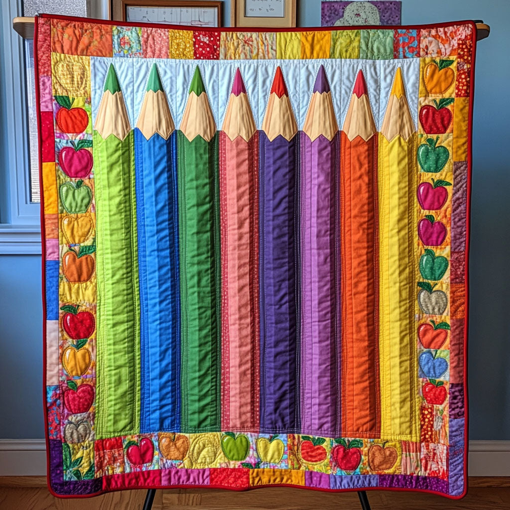 Back to School Brights Quilted Blanket Home Bedding Decor Back To School Gifts For Teachers - Marykun