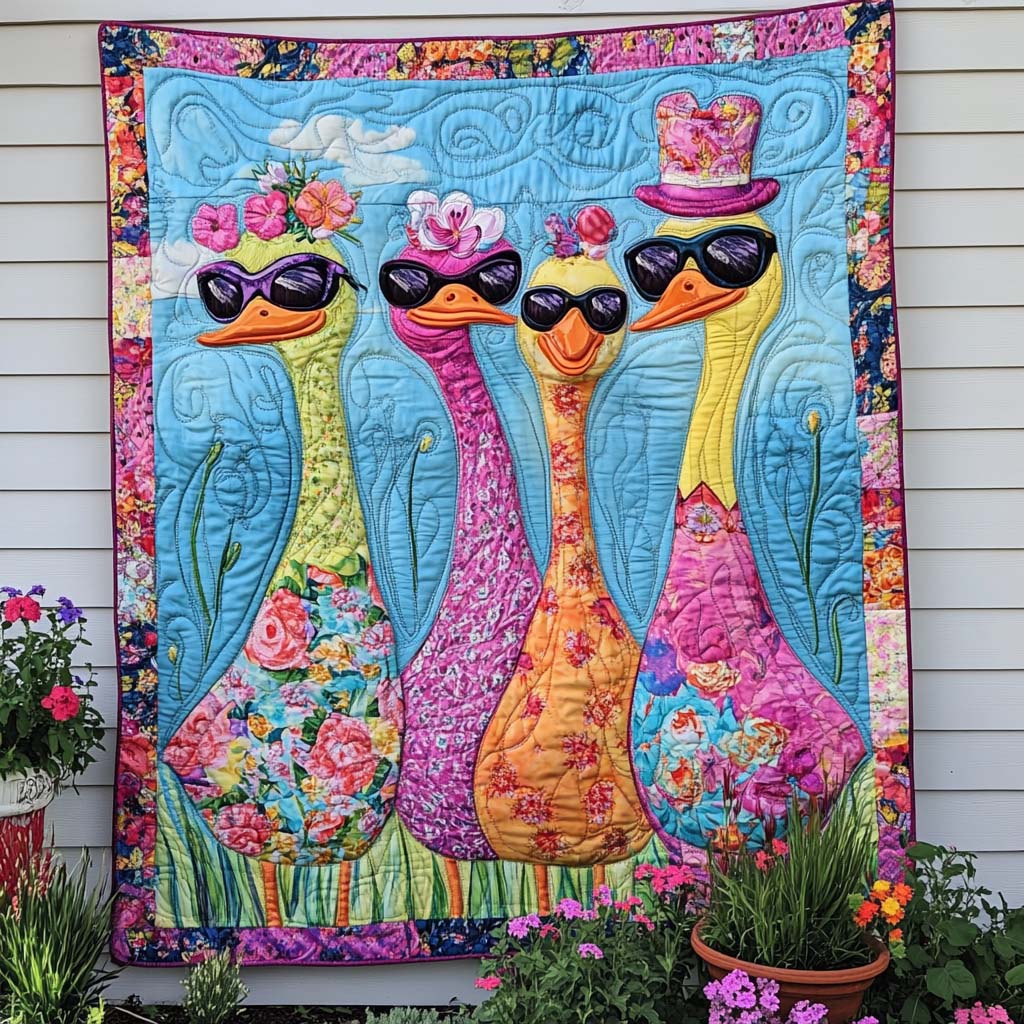 Backyard Ducklings Quilted Blanket Xmas Holiday Cute Duck Gifts - Marykun