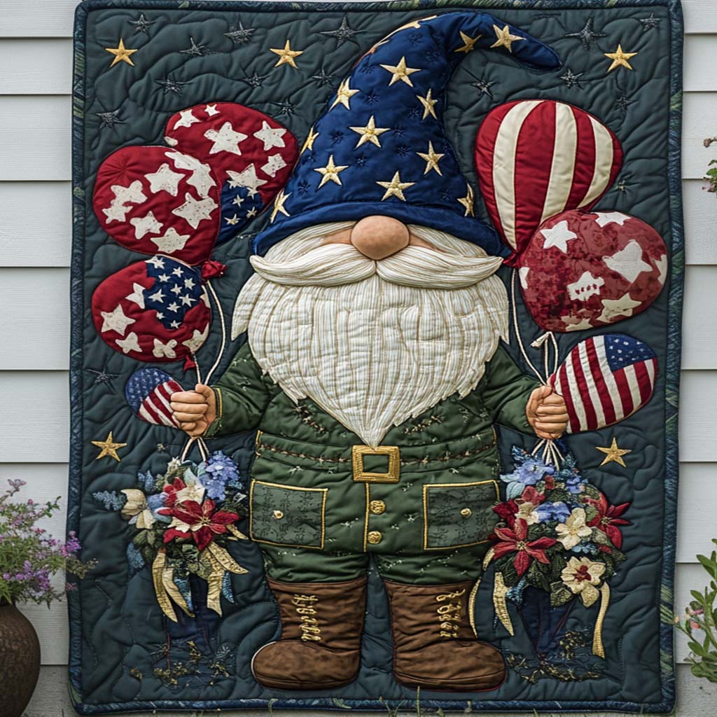 Balloon Parade Gnome Quilted Blanket Home Bedding Decor Patriotic Gifts For Women - Marykun