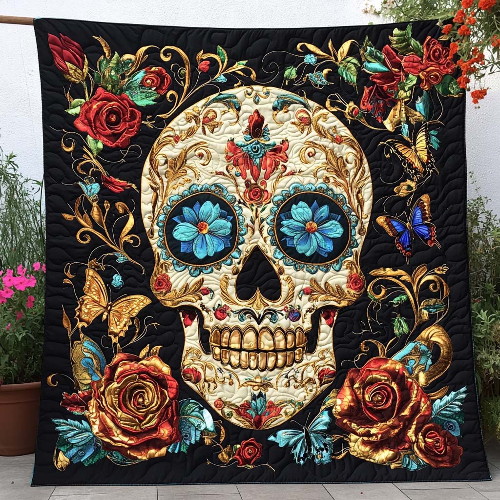Baroque Bones Quilted Blanket Best Couch Throw Blanket Skull Presents For Her - Marykun