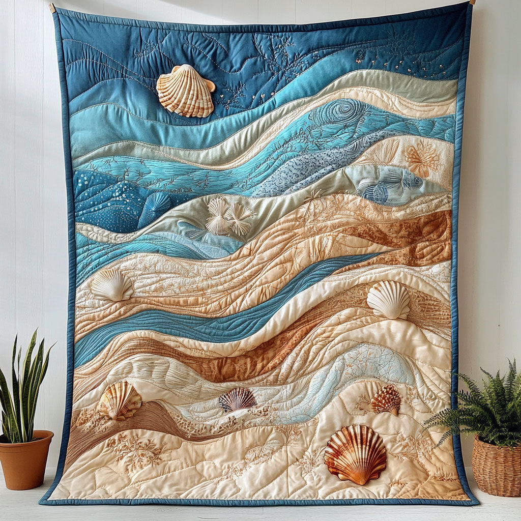 Beach Echoes Quilted Blanket Winter Decor Blanket Ocean Themed Gift - Marykun