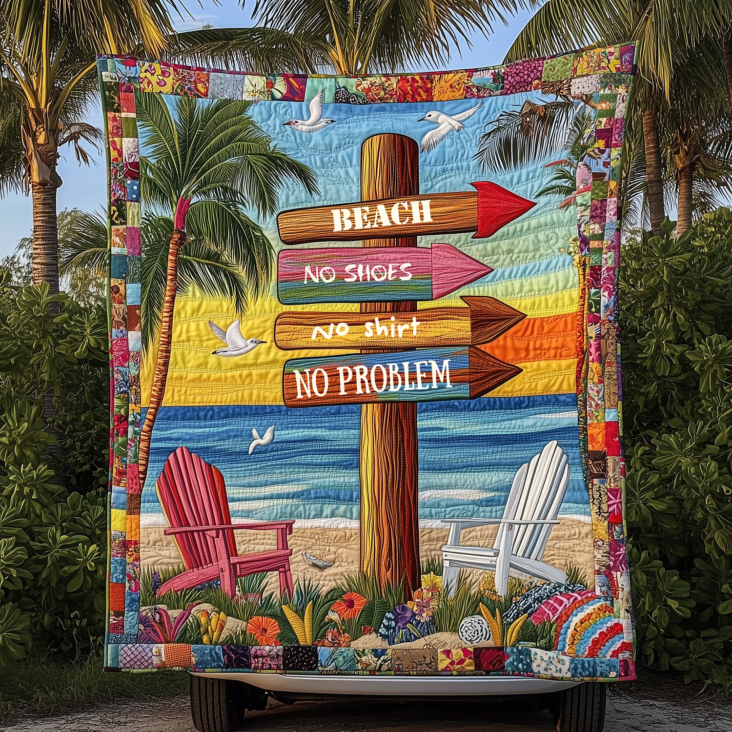 Beach No Problem Quilted Blanket Christmas Room Decor Ocean Themed Gift Ideas - Marykun