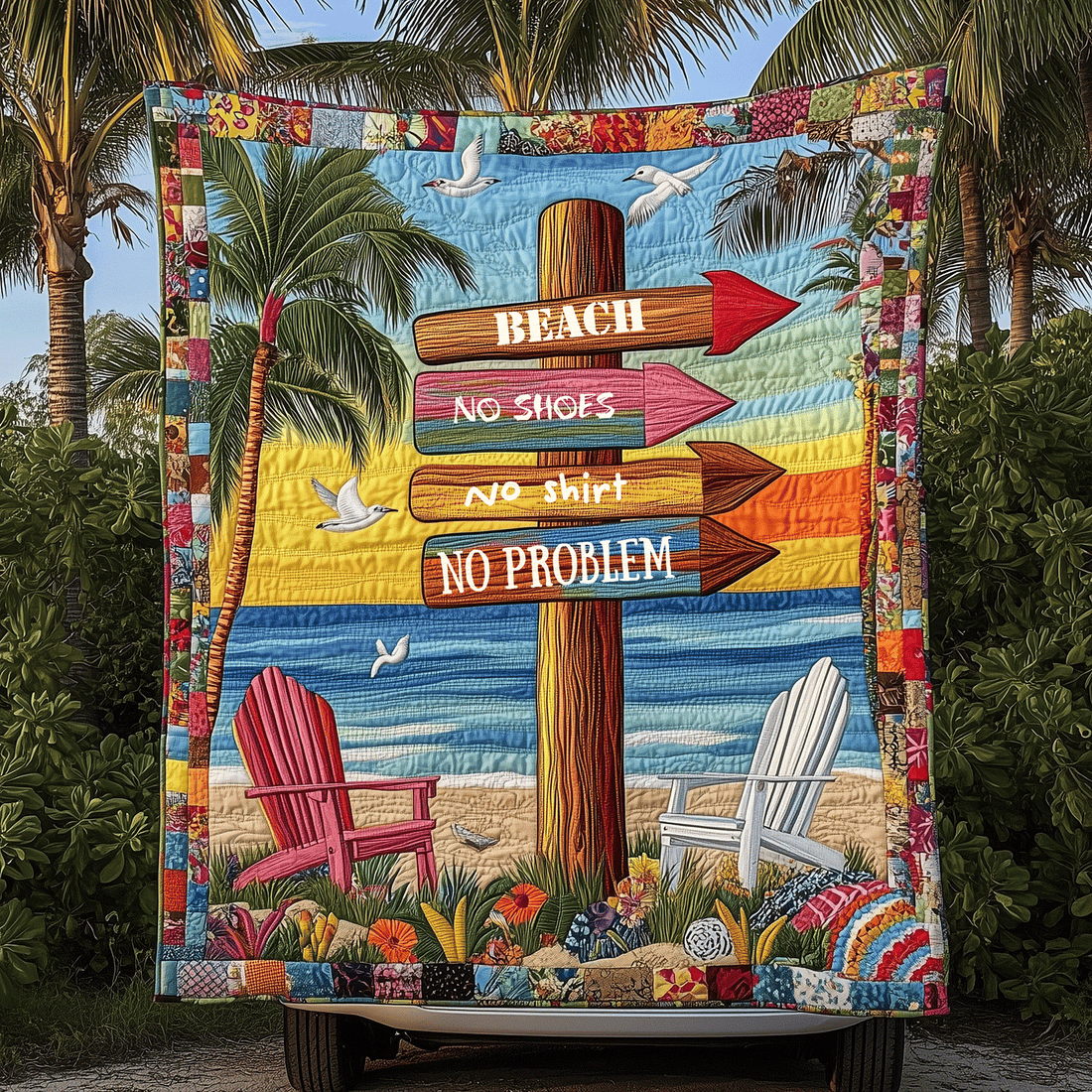Beach No Problem Quilted Blanket Christmas Room Decor Ocean Themed Gift Ideas - Marykun