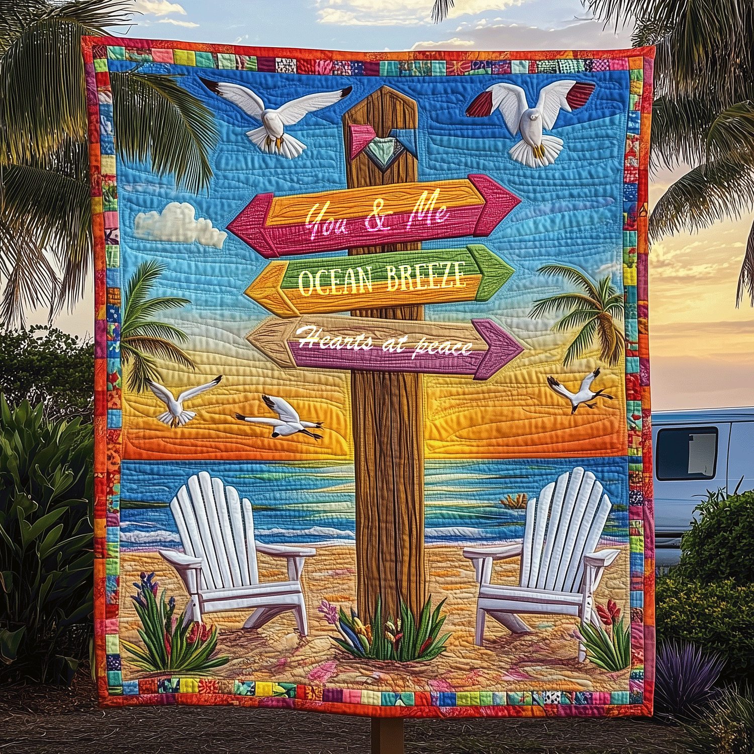 Beach You And Me Quilted Blanket Christmas Throw Blanket Best Gifts For Ocean Lovers - Marykun