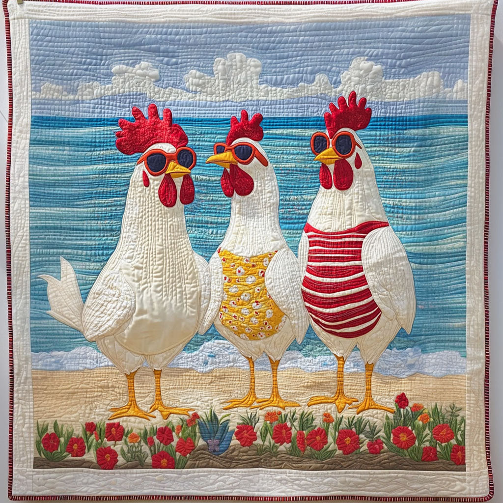 Beachside Beak Squad Quilted Blanket Cute Bedroom Decor Christmas Gifts For Chicken Lovers - Marykun
