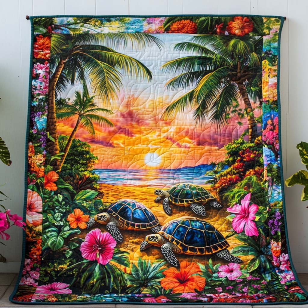Beachside Turtle Bliss Quilted Blanket Christmas Throw Blanket Best Gifts For Cow Lovers - Marykun