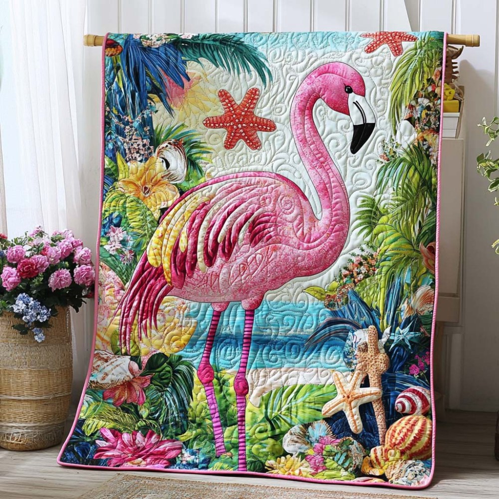 Beachy Flamingo Quilted Blanket Home Bedding Decor Christian Gifts For Friends - Marykun