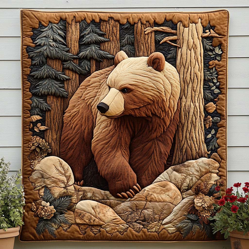 Bear in Pines Quilted Blanket Bedroom Xmas Decor Best Elephant Presents Birthday - Marykun