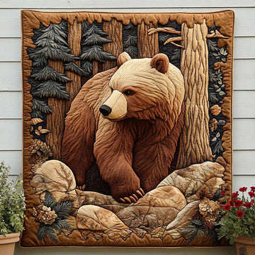 Bear in Pines Quilted Blanket Bedroom Xmas Decor Best Elephant Presents Birthday - Marykun
